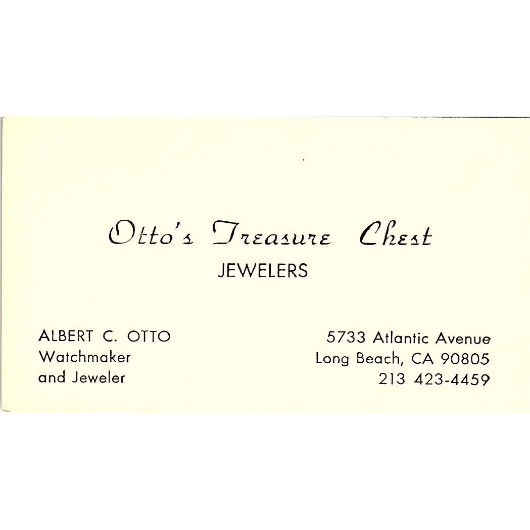 Otto Treasure Chest Jewellers,  Long Beach  CA, Vintage Business Card SF3-B9