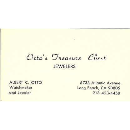 Otto Treasure Chest Jewellers,  Long Beach  CA, Vintage Business Card SF3-B9