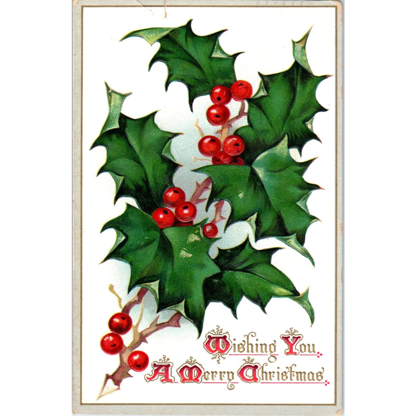 1910 Raphael Tuck Merry Christmas Holly Embossed Original Postcard PC10