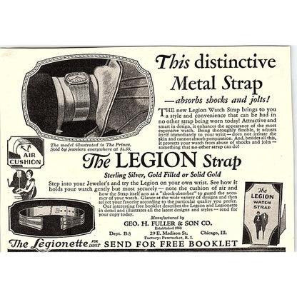 The Legion Watch Strap Geo. H. Fuller & So Co Pawtucket RI 1926 Ad AG3-7