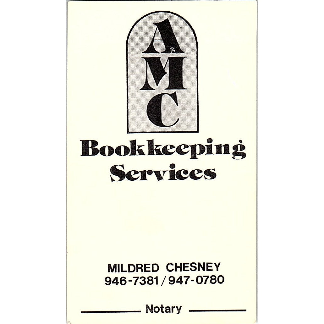 Mildred Chesney Bookkeeping Services AMC Vintage Business Card SC9-B6