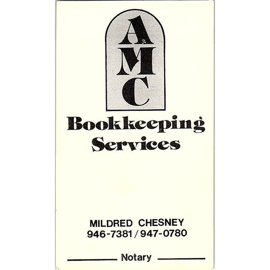 Mildred Chesney Bookkeeping Services AMC Vintage Business Card SC9-B6