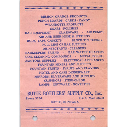 1950s Coca Cola Coke Receipt Butte Bottler's Supply Co Montana AE8-3