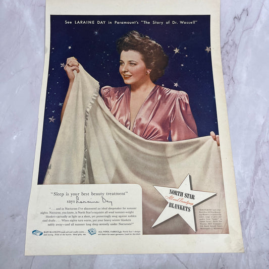 Northstar Blankets Allwool Beautynap Laraine Day Vintage Ad 10x13 V17