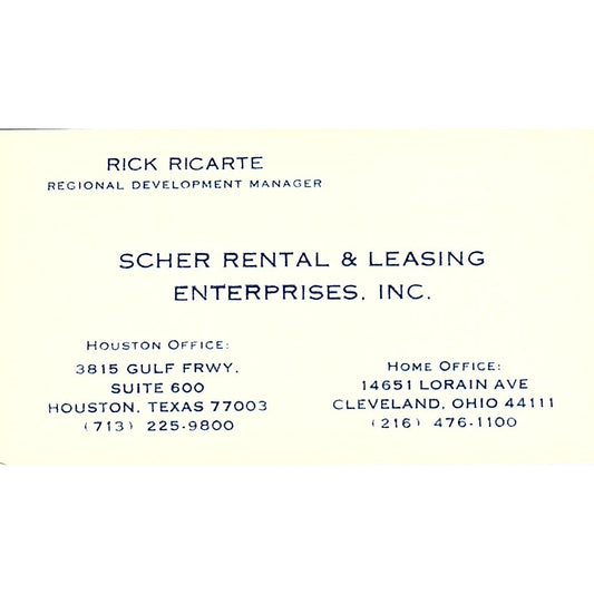 Rick Ricarte Scher Rental & Leasing Houston Vintage Business Card SD9-B5