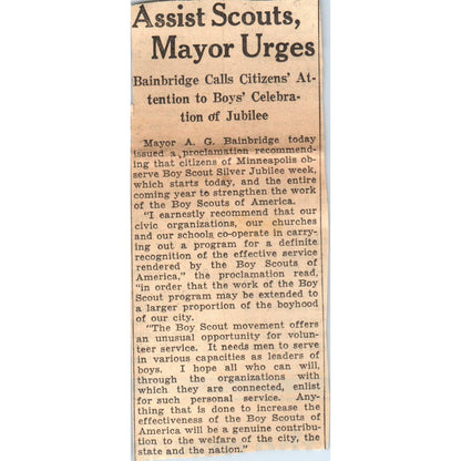 Mayor A.G. Bainbridge Boy Scout Jubilee 1935 Minneapolis Journal Article AB9