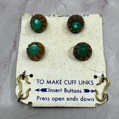 MCM Set of 4 Green Opalescent and Brass Button Cufflinks Combo SB7