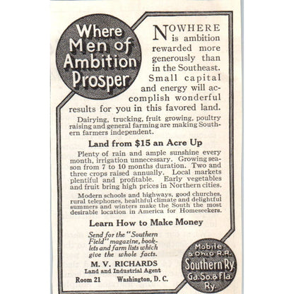 M.V. Richards Land Agent Washington DC 1913 Magazine Advertisement AE7-N7