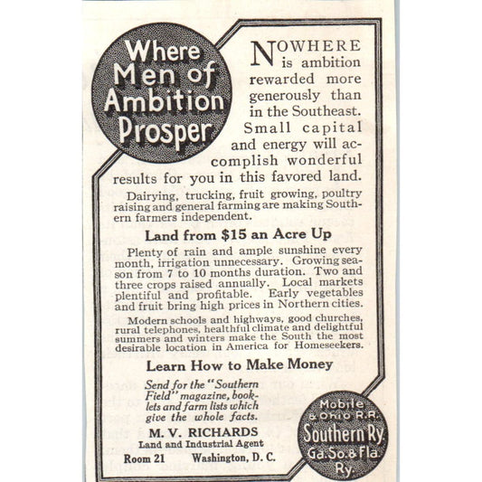 M.V. Richards Land Agent Washington DC 1913 Magazine Advertisement AE7-N7