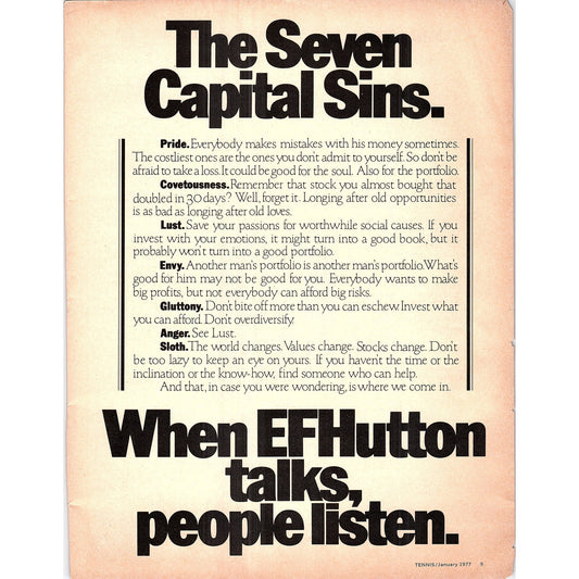 The Seven Capital Sins - EF Hutton 1977 Ad AF3-5