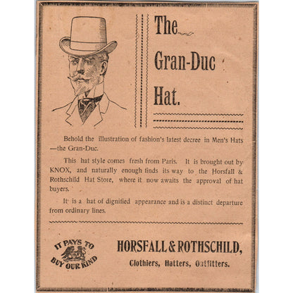 The Grand-Duc Hat Horsfall & Rothschild Clothiers Hartford 1901 Ad AD8-H2