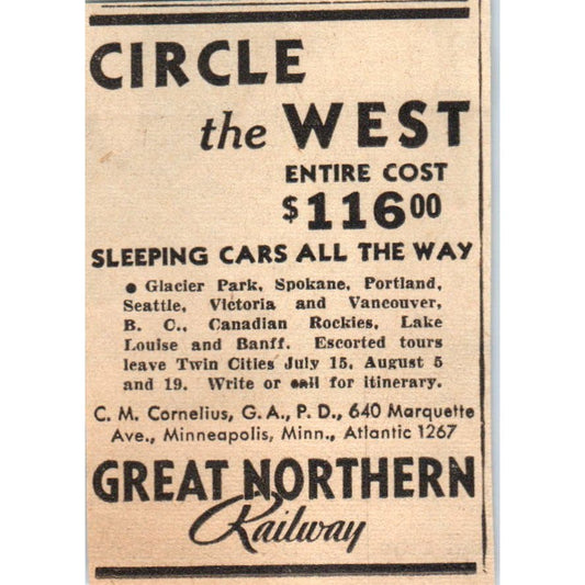 Great Northern Railway Circle the West 1935 Minneapolis Journal Ad AE7-H2