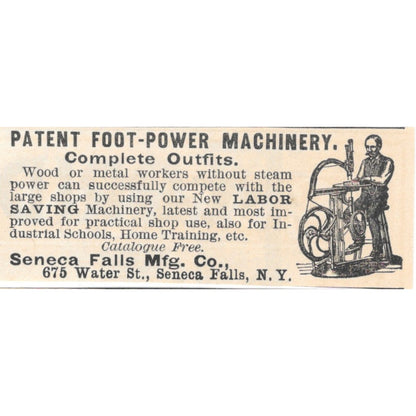 Foot-Power Machinery Seneca Falls Mfg Co NY 1892 Magazine Ad AB6-S1