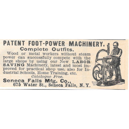 Foot-Power Machinery Seneca Falls Mfg Co NY 1892 Magazine Ad AK6-S1