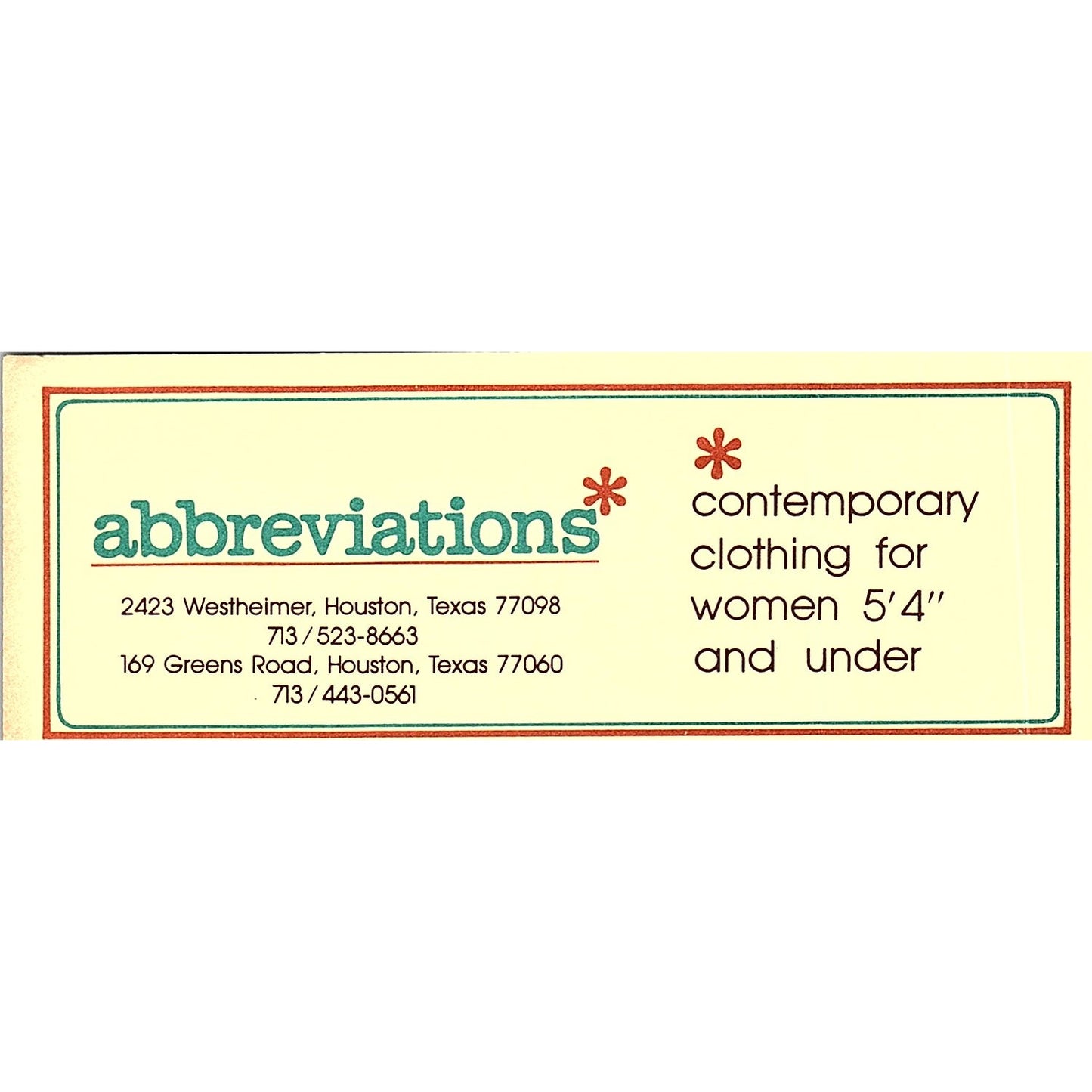 Abbreviations Contemporary Clothing Women Under 5'4 Houston Business Card SE5-B5