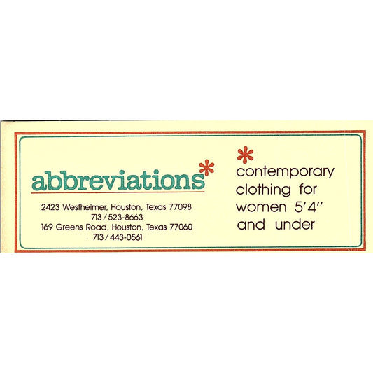 Abbreviations Contemporary Clothing Women Under 5'4 Houston Business Card SE5-B5