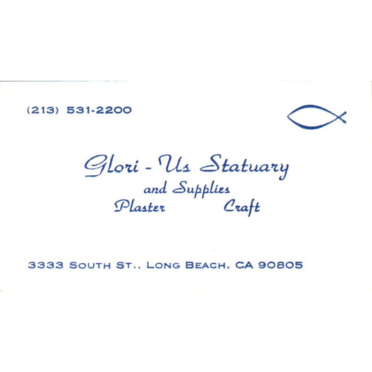 Glori-Us Statuary Supply Long Beach CA Vintage Business Card SD8-B4