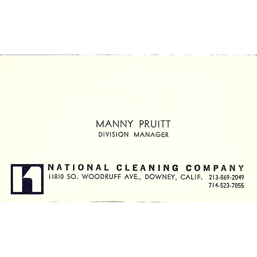 National Cleaning Company Manny Pruitt Downey CA Vintage Business Card SB4-B1