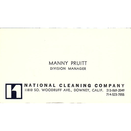 National Cleaning Company Manny Pruitt Downey CA Vintage Business Card SB4-B1
