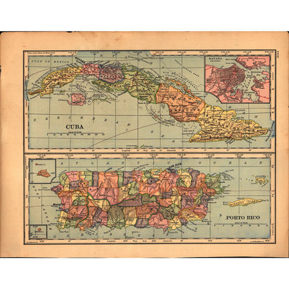 Philippine Islands, Cuba & Puerto Rico Double Sided 1901 Map V14-1