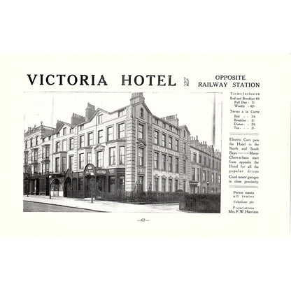 Victoria Hotel F.W. Harrison, Clarence Gardens Hotel Scarborough c1910 Ad AF3-9