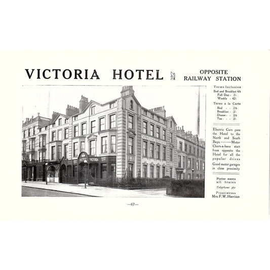 Victoria Hotel F.W. Harrison, Clarence Gardens Hotel Scarborough c1910 Ad AF3-9