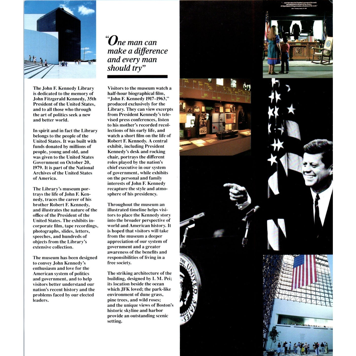 1980s The John F. Kennedy Library and Museum Boston MA Brochure TF4-BC