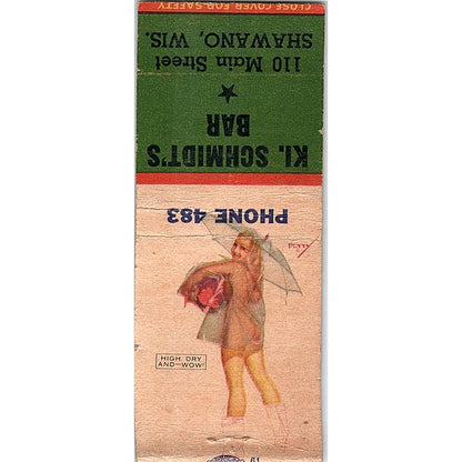 KI. Schmidt's Bar Shawano WI Pinup Vintage Matchbook Cover SF3-Y1