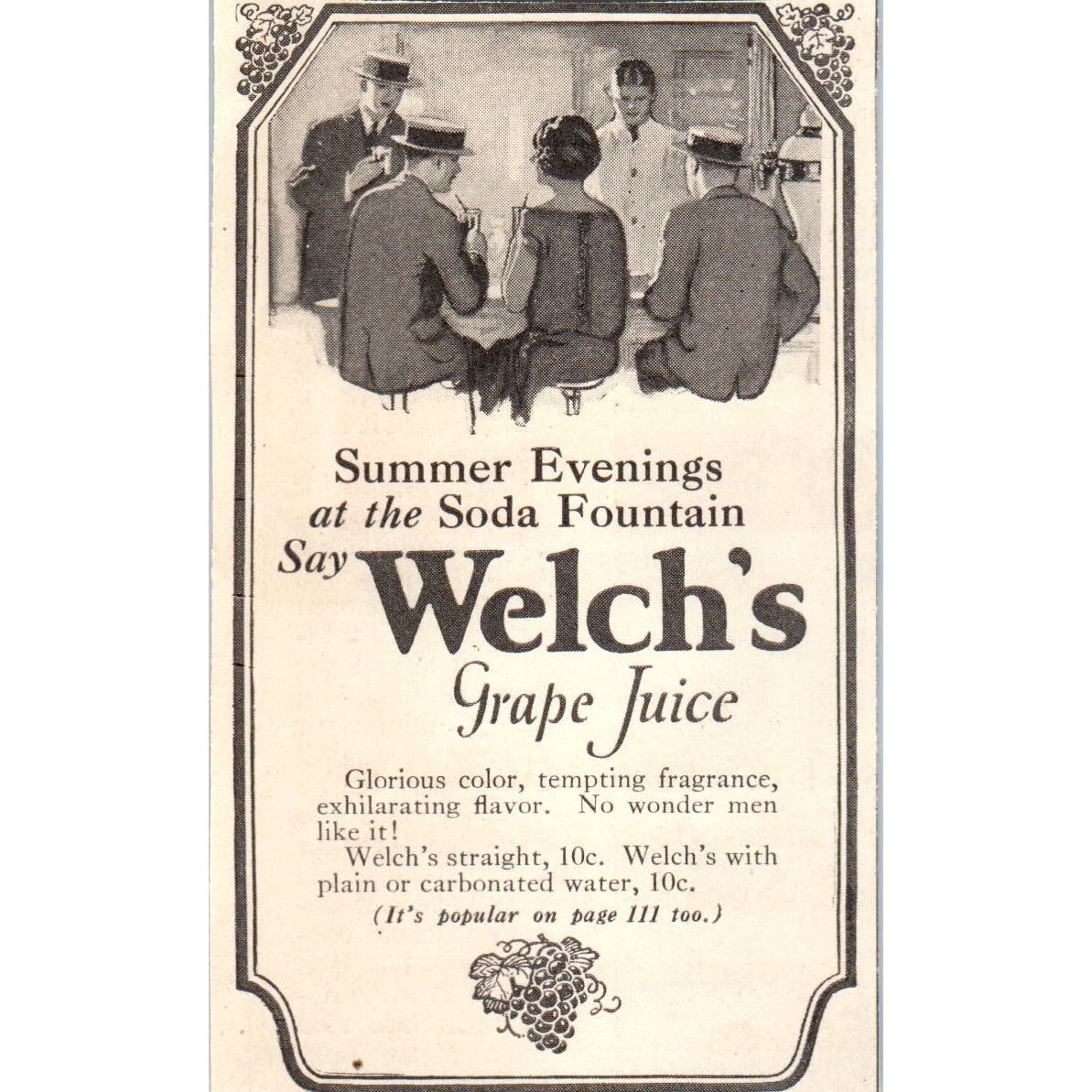 Welch's Grape Juice at the Soda Fountain 1924 Magazine Ad AF7-LJ1