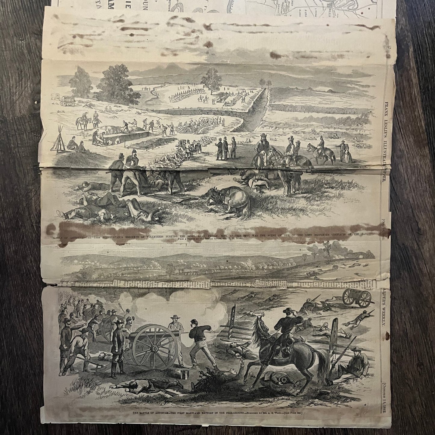 Scenes From the Battle of Antietam Original 1863 Civil War Engraving C44