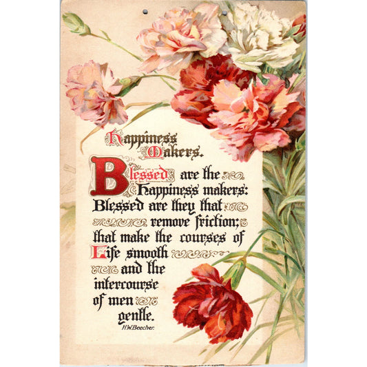 c1910 Happiness Makers H.W. Beecher Poem Card 4.5x7.5" AB9