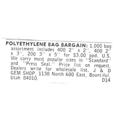 J&D Gem Shop Bountiful Utah 1972 Ad AF8-S15