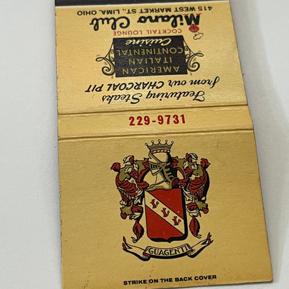 Milano Club Italian Cuisine Lima Ohio Vintage Matchbook Cover TB6-MB1-8
