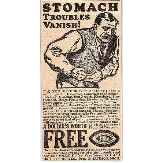 Dr. G.C. Young Peptopads Stomach Remedy Jackson MI 1926 Ad AG3-M2