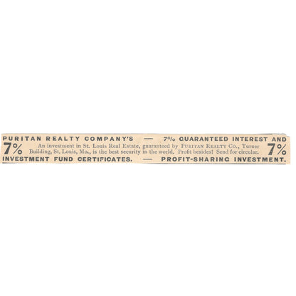 Puritan Realty Company St. Louis MO 1892 Magazine Ad AK6-H1
