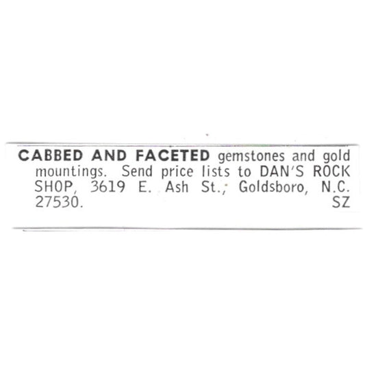 Dan's Rock Shop Gemstones Goldsboro North Carolina 1972 Ad AF8-S8