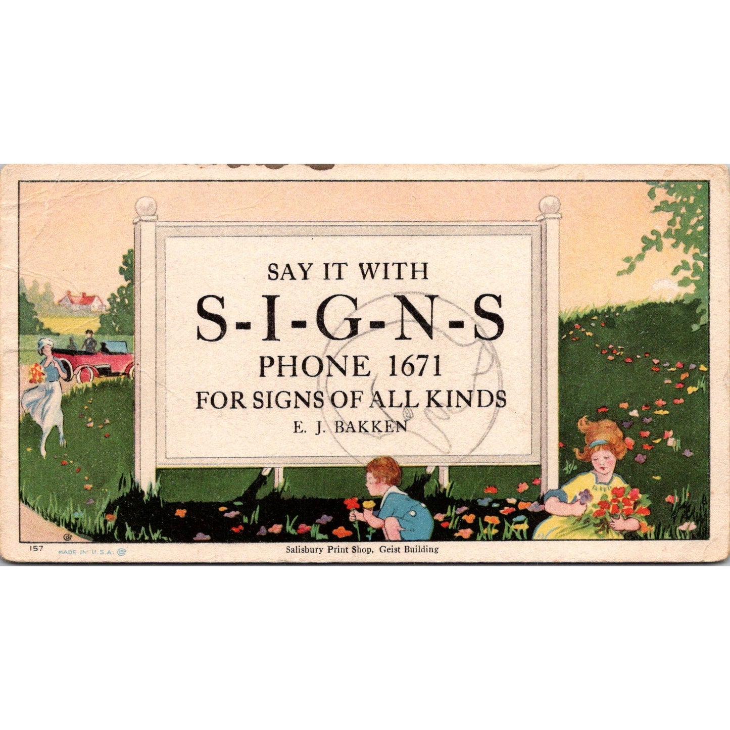E.J. Bakken Signs of All Kinds Antique Blotter Card AJ5-H3
