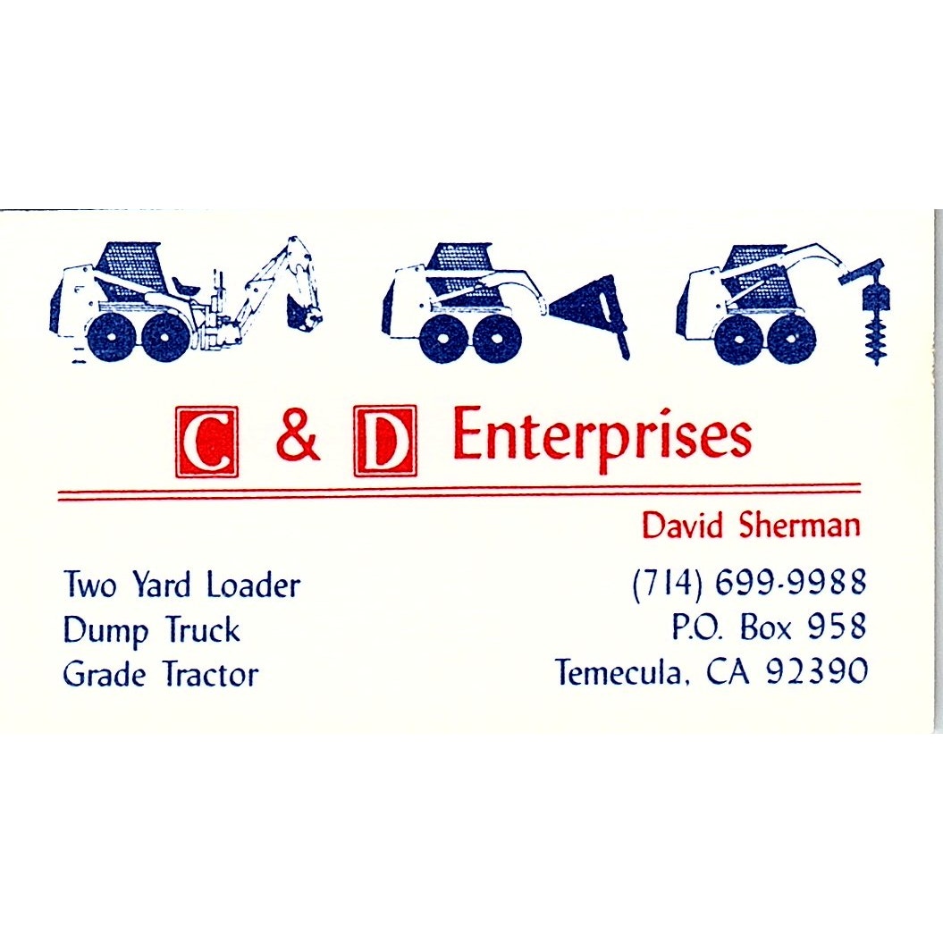 C&D Enterprises David Sherman Temecula CA Vintage Business Card SC9-B10