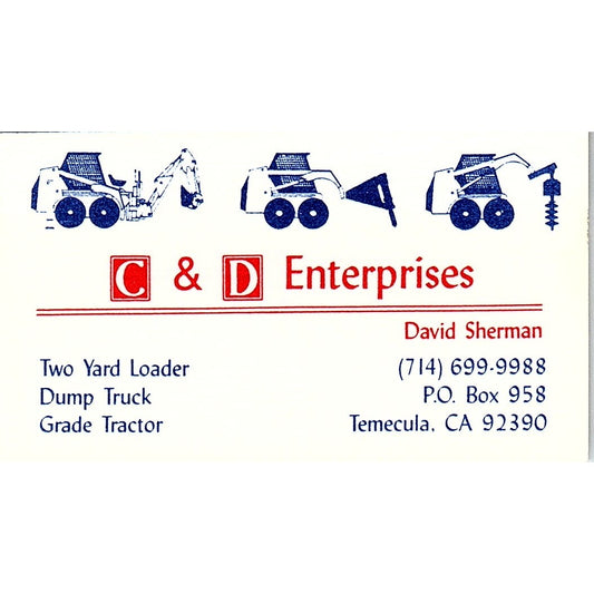 C&D Enterprises David Sherman Temecula CA Vintage Business Card SC9-B10