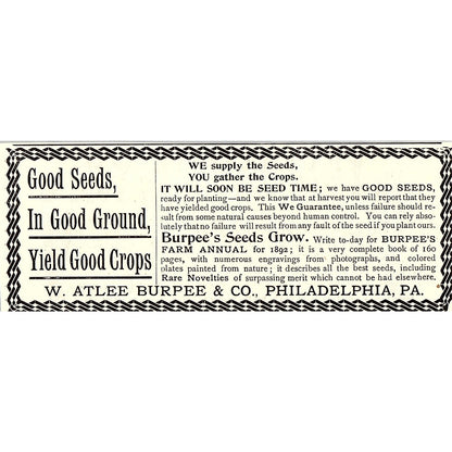 W. Atlee Burpee & Co Seeds Philadelphia PA 1892 Ad AG2-H5