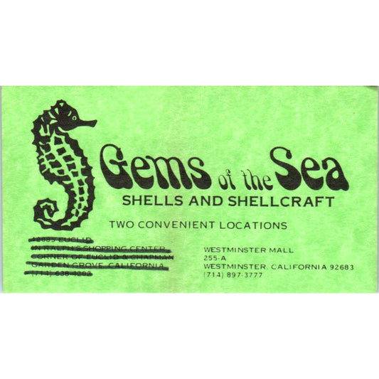 Gems of the Sea Shells & Shellcraft Westminster CA Vintage Business Card SD8-B6