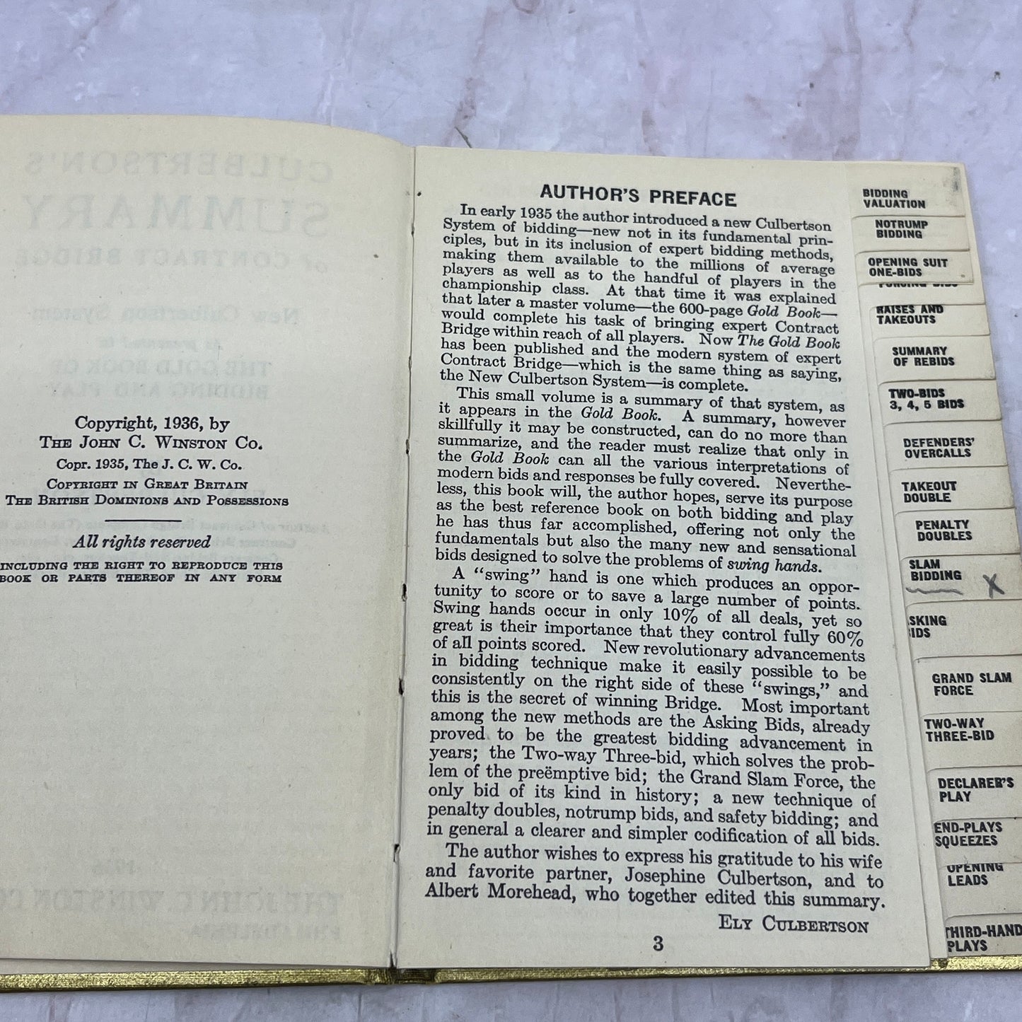 1936 Culbertson's Summary Contract Bridge At A Glance New Official HC/DJ TA9-E1