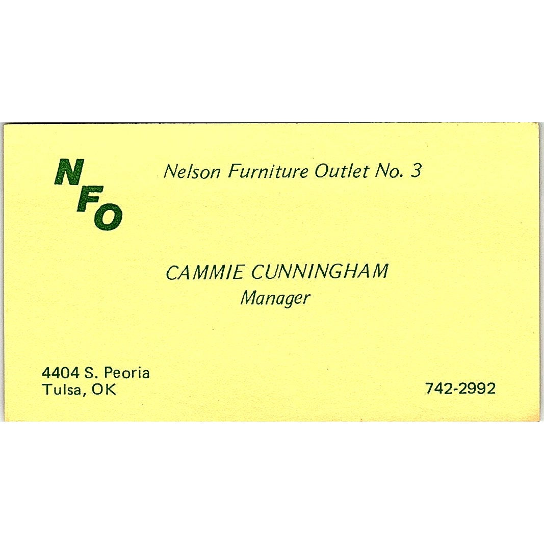 NFO Nelson Furniture Outlet Cammie Cunningham Tulsa OK Business Card SF3-B3