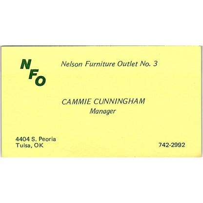 NFO Nelson Furniture Outlet Cammie Cunningham Tulsa OK Business Card SF3-B3