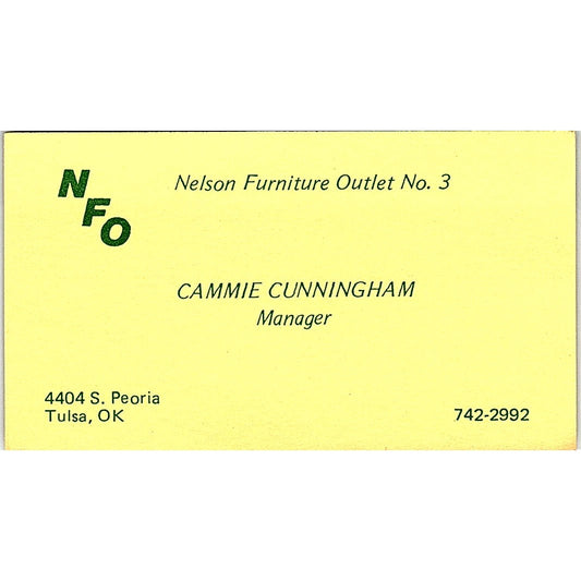 NFO Nelson Furniture Outlet Cammie Cunningham Tulsa OK Business Card SF3-B3