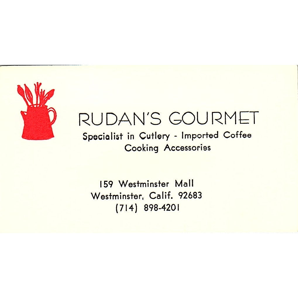 Rudan's Gourmet Cutlery Westminster CA Vintage Business Card SD9-B10