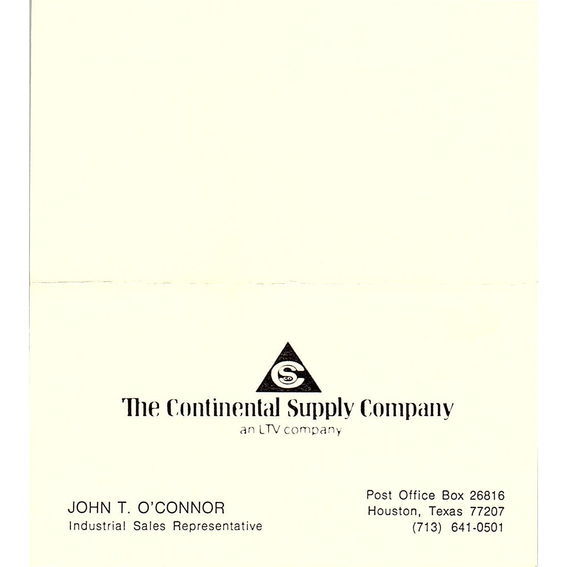 The Continental Supply Company John T O'Connor Houston TX  Business Card SB4-B11
