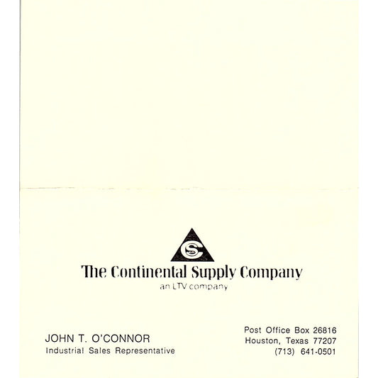 The Continental Supply Company John T O'Connor Houston TX  Business Card SB4-B11