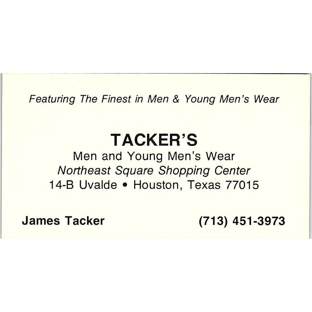 James Tacker Men's Wear Houston Vintage Business Card SD9-B7