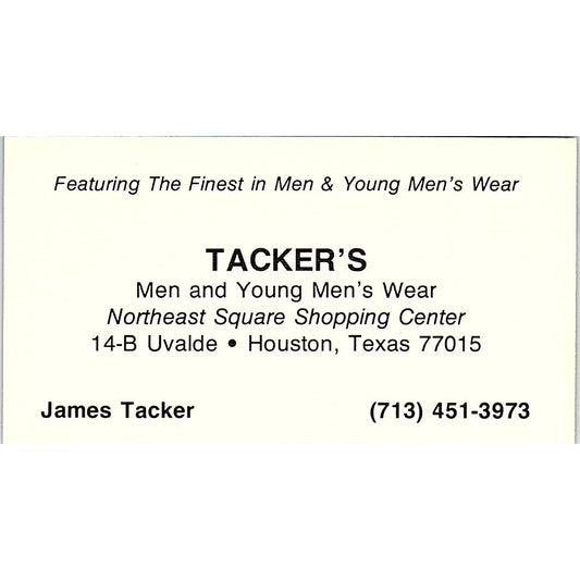 James Tacker Men's Wear Houston Vintage Business Card SD9-B7